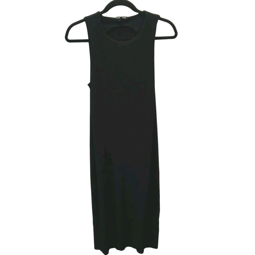 Club Monaco Ribbed Midi Dress Womens Medium M Black Sleeveless Tank Bodycon Knit